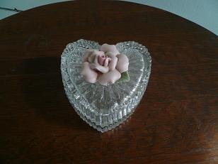 Glass Jewelry Box with Pink Rose