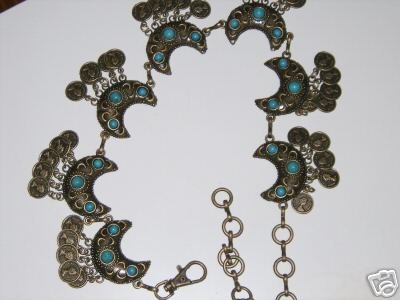 Belly Dance Bronze Link Concho Belt with Turquoise & Moon Shape