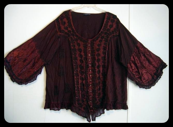 Women's Plus Size Red Gothic Renaissance Peasant Blouse Size 5X