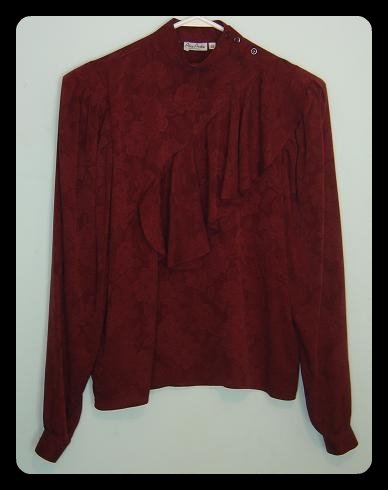 ALAN AUSTIN Red Silk Floral Ruffled Blouse Size 38 Small