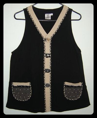 Women's Earthy Artsy Black Tan Cotton Vest Size Small