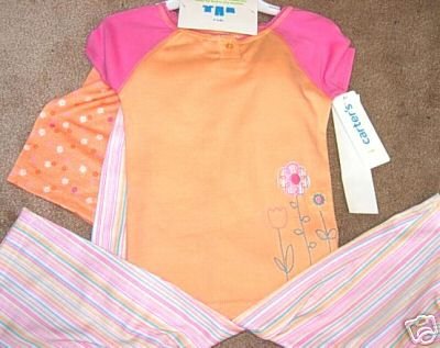 Girls CARTERS 3pc Peach Pink Flower Pajamas 4 NWT NEW