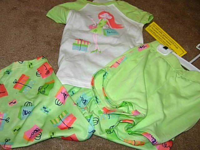 Girls CARTERS Green Shopping Girl 3-pc Pajamas 4 NWT