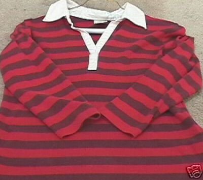 Ladies OLD NAVY Red & Purple Striped 3/4 Sleeve Top S