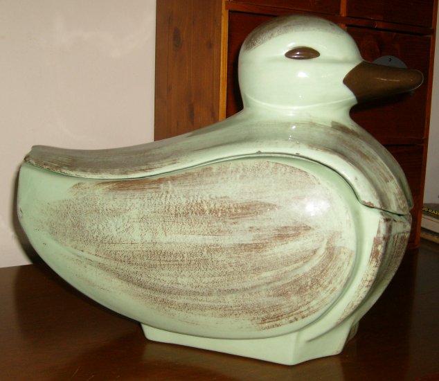 Vintage Santa Anita Pottery Aqua Mid Century Duck Soup Tureen
