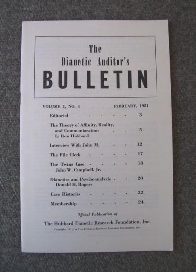 Vol 1 No 8 Hubbard Feb 1951 Scientology Dianetics Auditors Bulletin Booklet Pamphlet