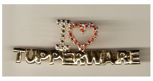 Rare 3" I love Tupperware Consultant Manager Costume Jewelry Pin