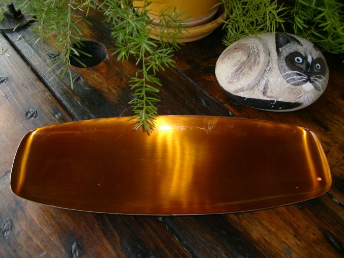 Vintage Wallace Mid Century Modern Silver Plate Color Clad Enamel Orange Bon Bon Tray