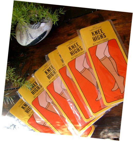 Vintage 1960s 1970s National Sandalfoot Hosiery Stockings KNEE HIGHS 2 Pairs Set New In Package