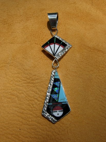 Turquoise Inlaid Sterling Silver Sunface Pendant