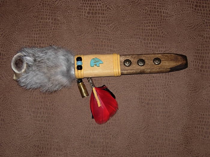Native American Fur Leather Ceremonial Short Peace Pipe