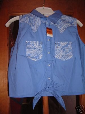 NWT"s Wrangler Sleeveless Tie Front Shirt Pearl Snaps