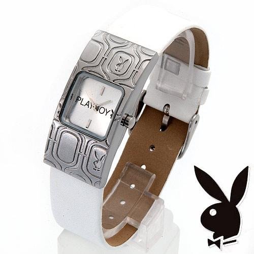 Playboy Watch White Leather Band NEW