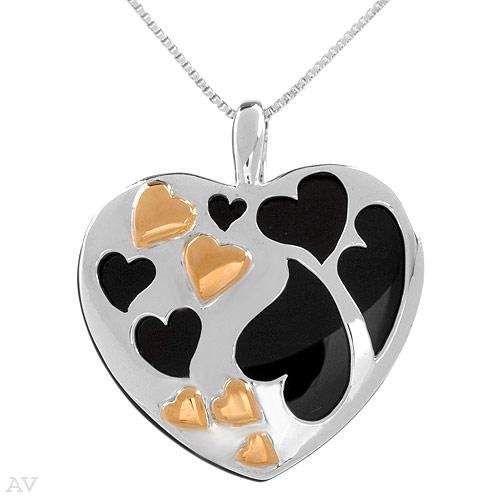 Darling Heart Onyx 14KGP Sterling Pendant MSRP $150