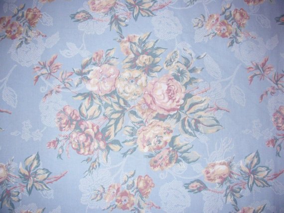 Home Decor - Cotton Fabric - Delicate Bouquet of Roses - Soft Blue