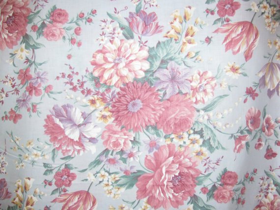 Cotton Fabric - Garden Flowers Bouquet - Light Blue