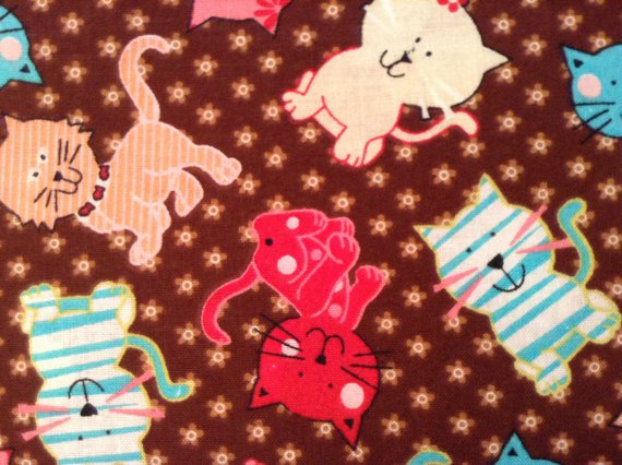 Nursery Cotton Fabric - Cats Kittens - Brown