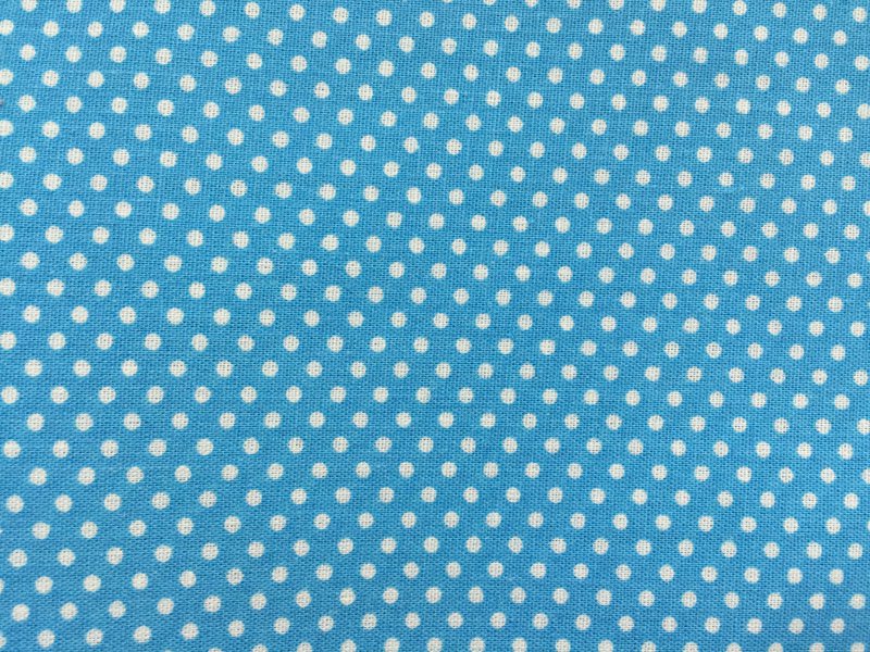 Cotton Fabric - Little White Dots on Blue Background