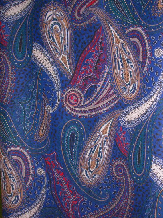 Rayon Fabric - Paisley and feathers design - Blue