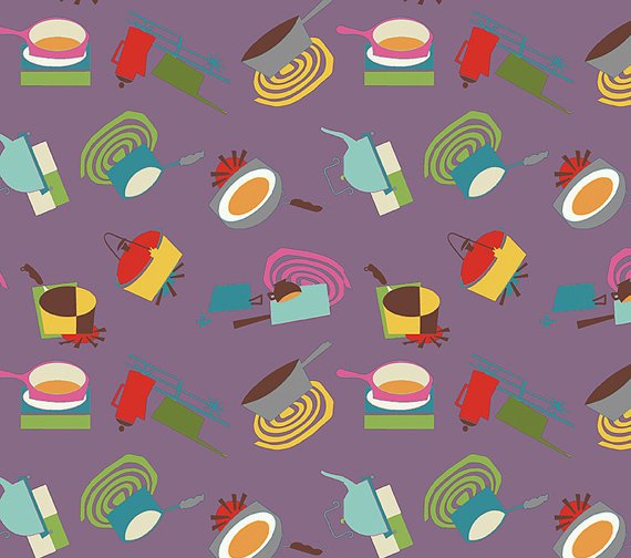 Cotton Fabric - Happy Days by Newcastle Studio - Kitchen Utensils designs