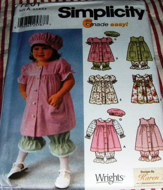 Toddler's Dress Bloomers Hat McCalls 7201 sizes 6 months to 4 years