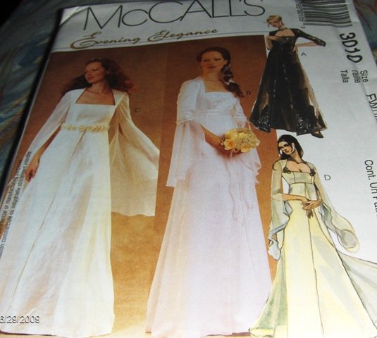 Bridal Gown and bridesmaid gown with flowing sleeves Gothic McCall's 3010 Size 12,14,16