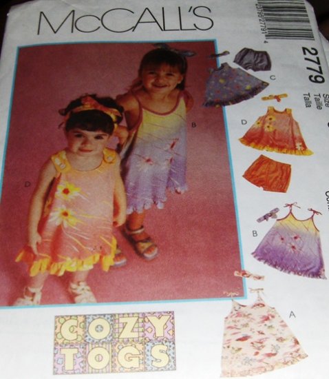 Toddler's Summer Dress, Bloomers and Headband Sewing Pattern McCall's 2779 Size 1, 2, 3