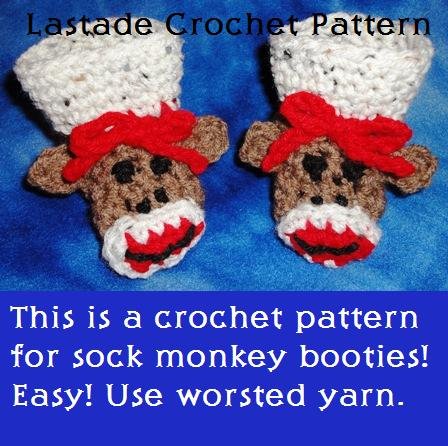 Sock Monkey Baby Booties Crochet Pattern PDF Instructions by LaStade