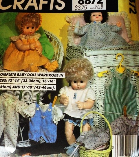 McCall's 8872 Doll Clothes Wardrobe Sewing Pattern for baby dolls in three sizes small medium large