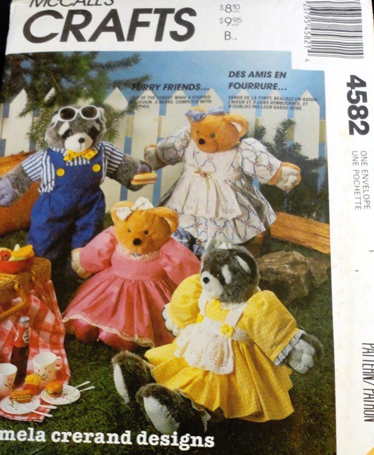Raccoon Stuffed Animal McCall's 4582 Bear Doll Sewing Pattern