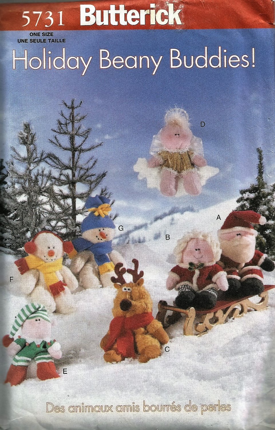 Butterick 5731 Holiday Beany Buddies Sewing Pattern 7 dolls