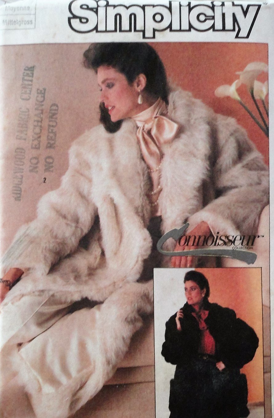 Simplicity 7078 pattern misses Lined or Unlined FAKE FUR Coat Sz Med UNCUT