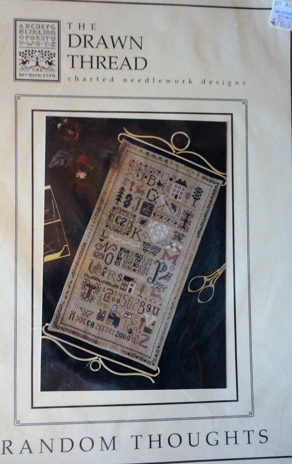 The Drawn Thread Random Thoughts Primitive Sampler Cross Stitch Chart has charms and thread