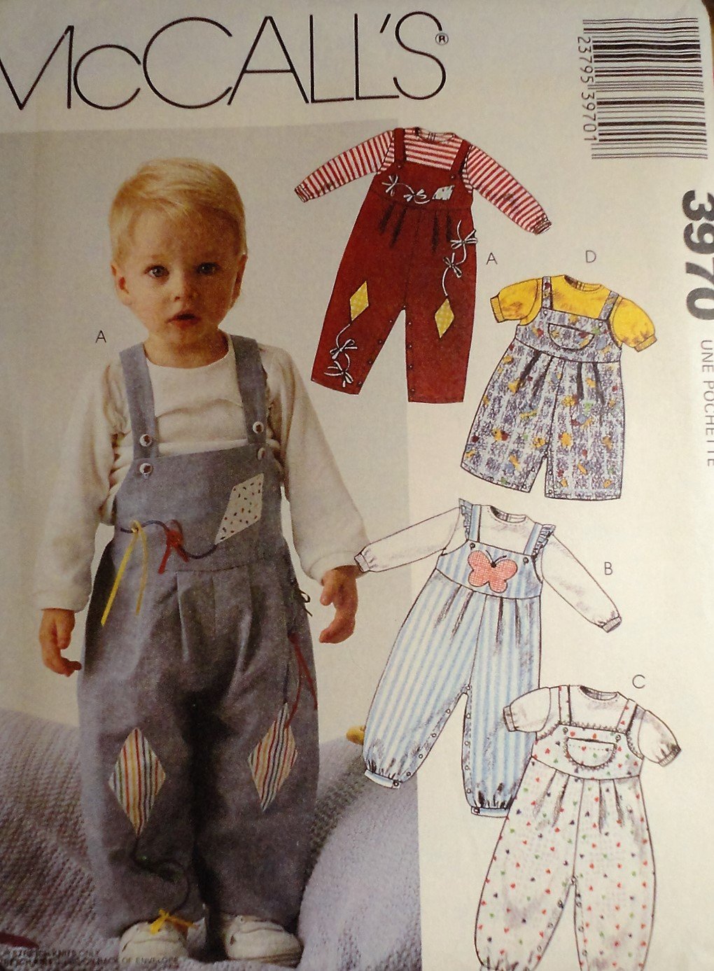 McCall's 3970 Infant, Toddler overalls and top pattern sizes small, medium, large