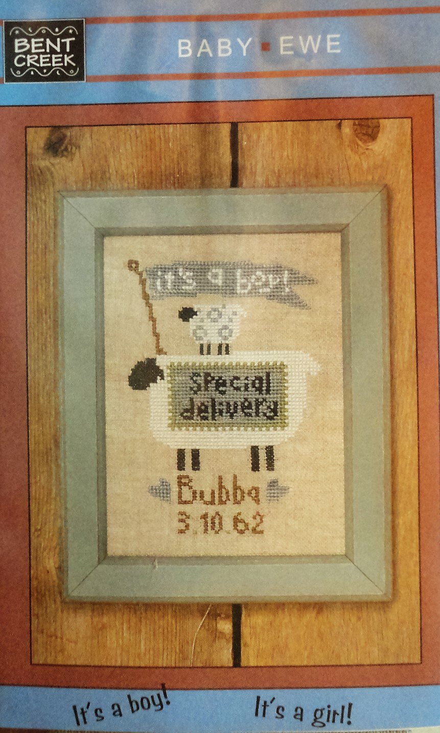 Bent Creek Baby Announcement Cross Stitch KIT includes cloth and thread "Baby Ewe"