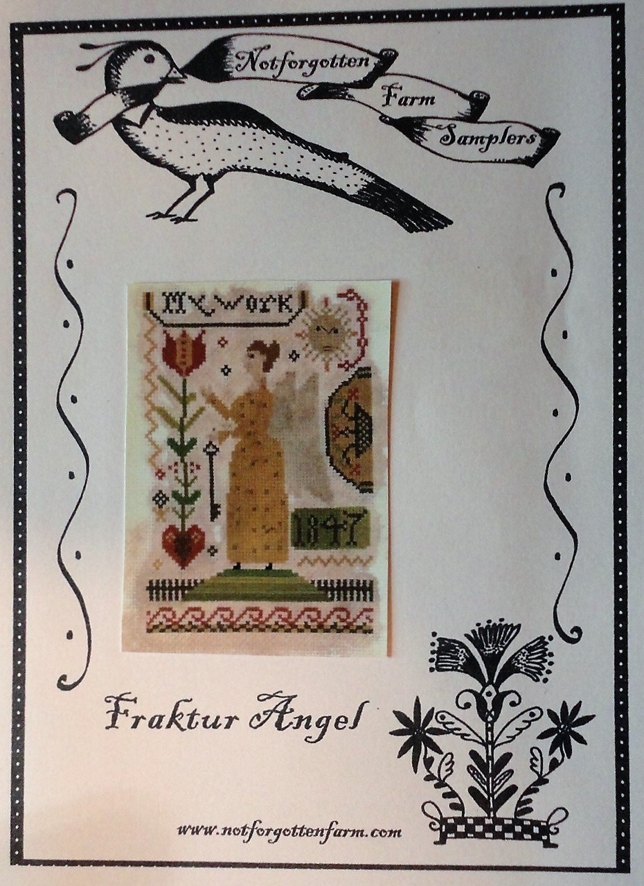 NOT FORGOTTEN FARM Fraktur Angel Primitive Sampler Cross Stitch Chart