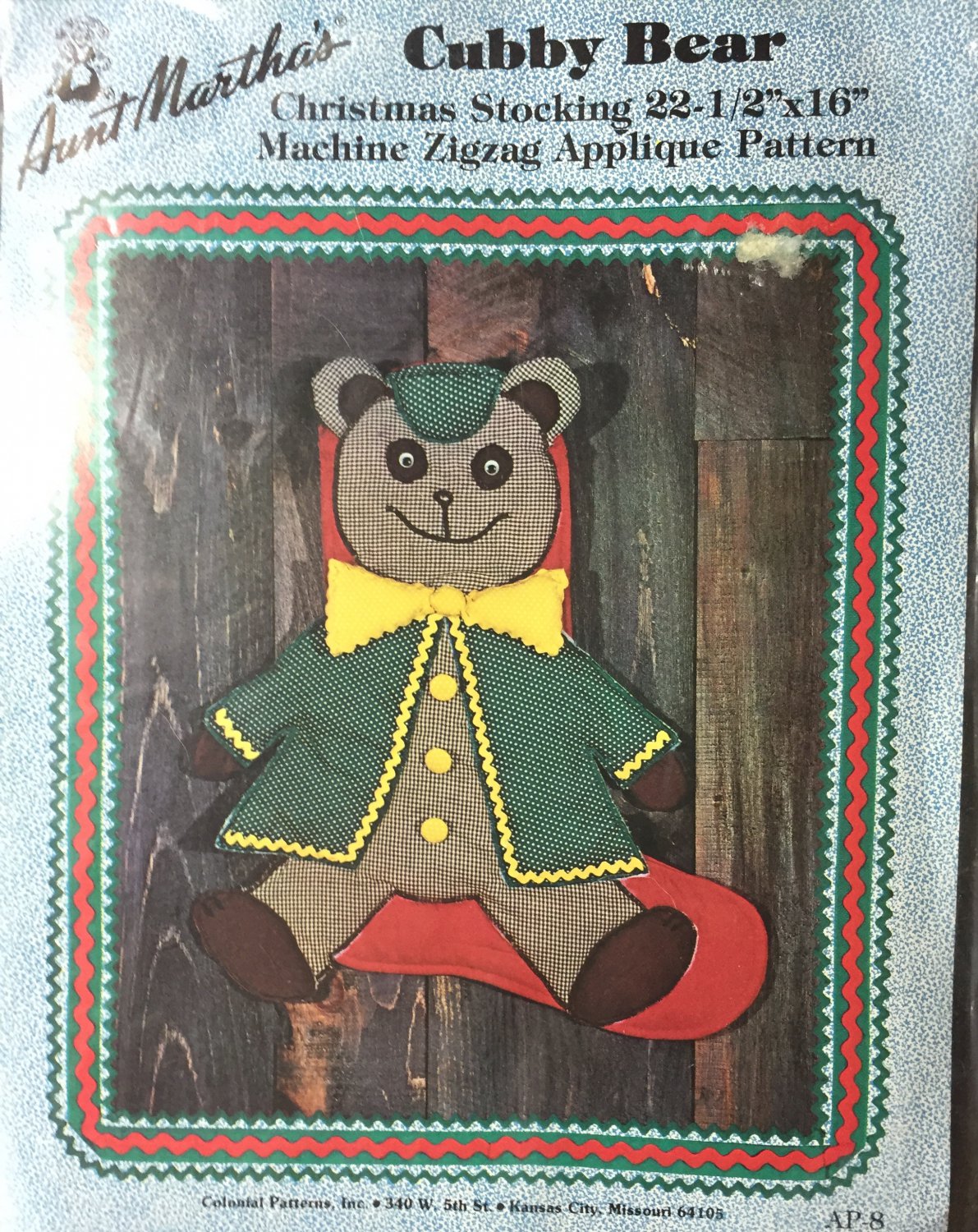 Cubby Bear Aunt Martha's Christmas Stocking Sewing Pattern