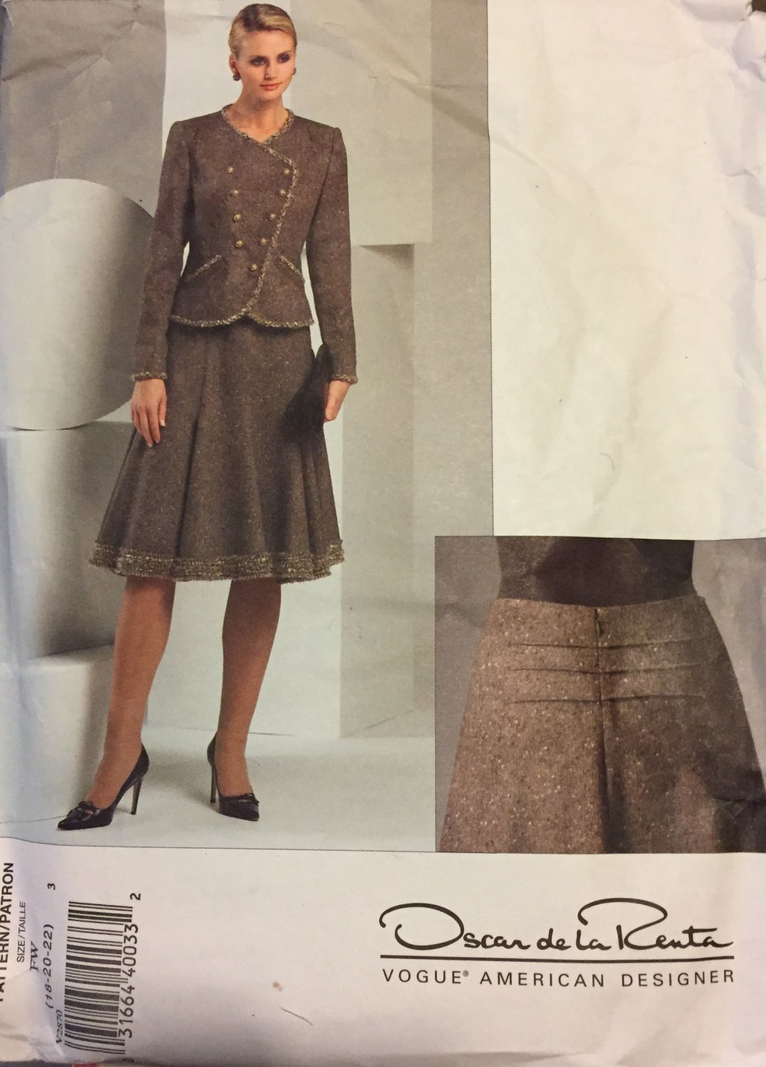 Vogue 2870 Sewing Pattern Oscar De La Renta American Designer Womens' Suit Size 18 20 22