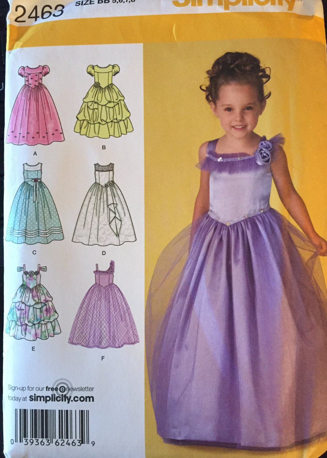 Flower Girl Jr. Bridesmaid Dress Sewing Pattern Simplicity 2463 Sizes 5 - 8