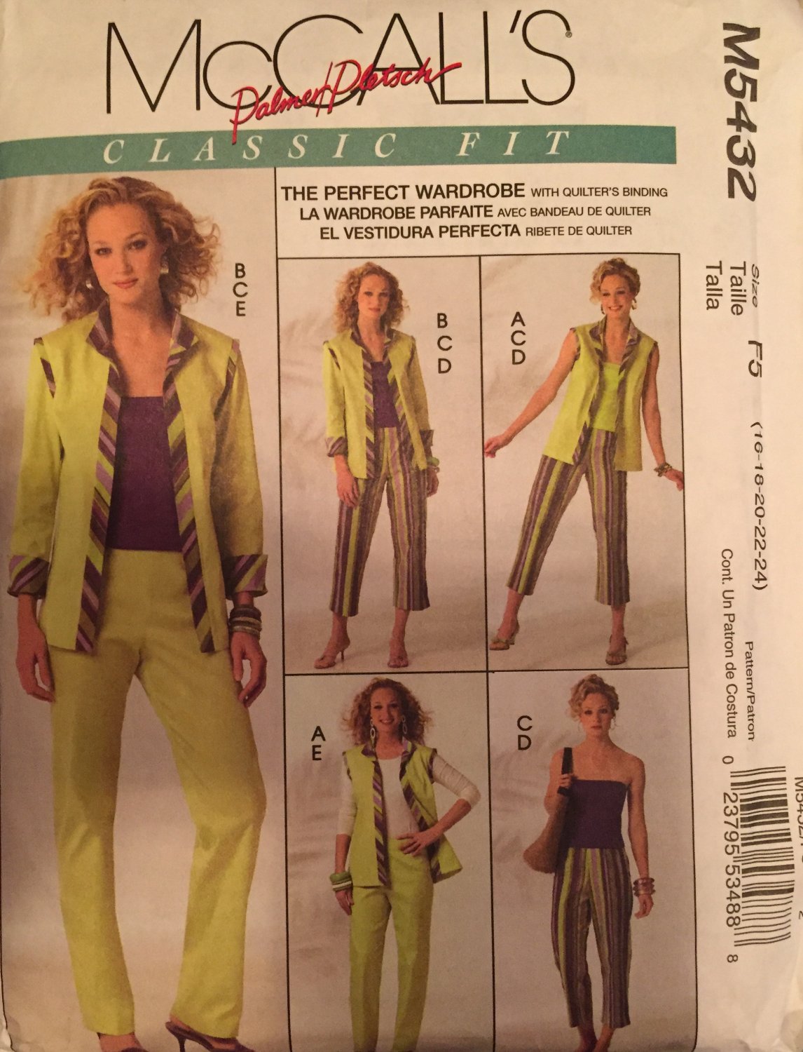 McCall's M5432 Wardrobe Sewing Pattern sizes 16 - 24 Tops, pants, capris, jacket