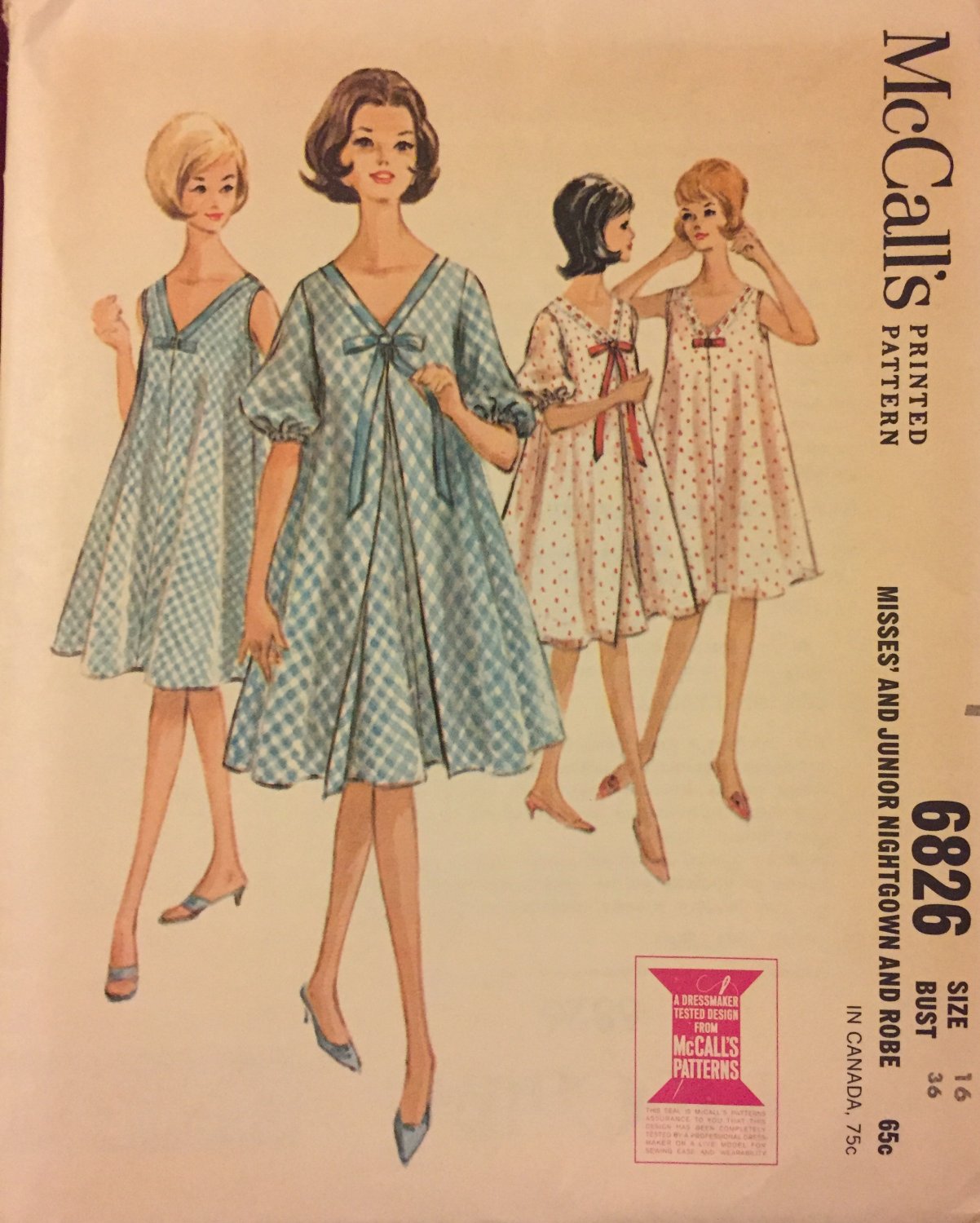 McCall's 6826 Misses' and Junior Night Gown and Robe Vintage Sewing Pattern SOLD OUT