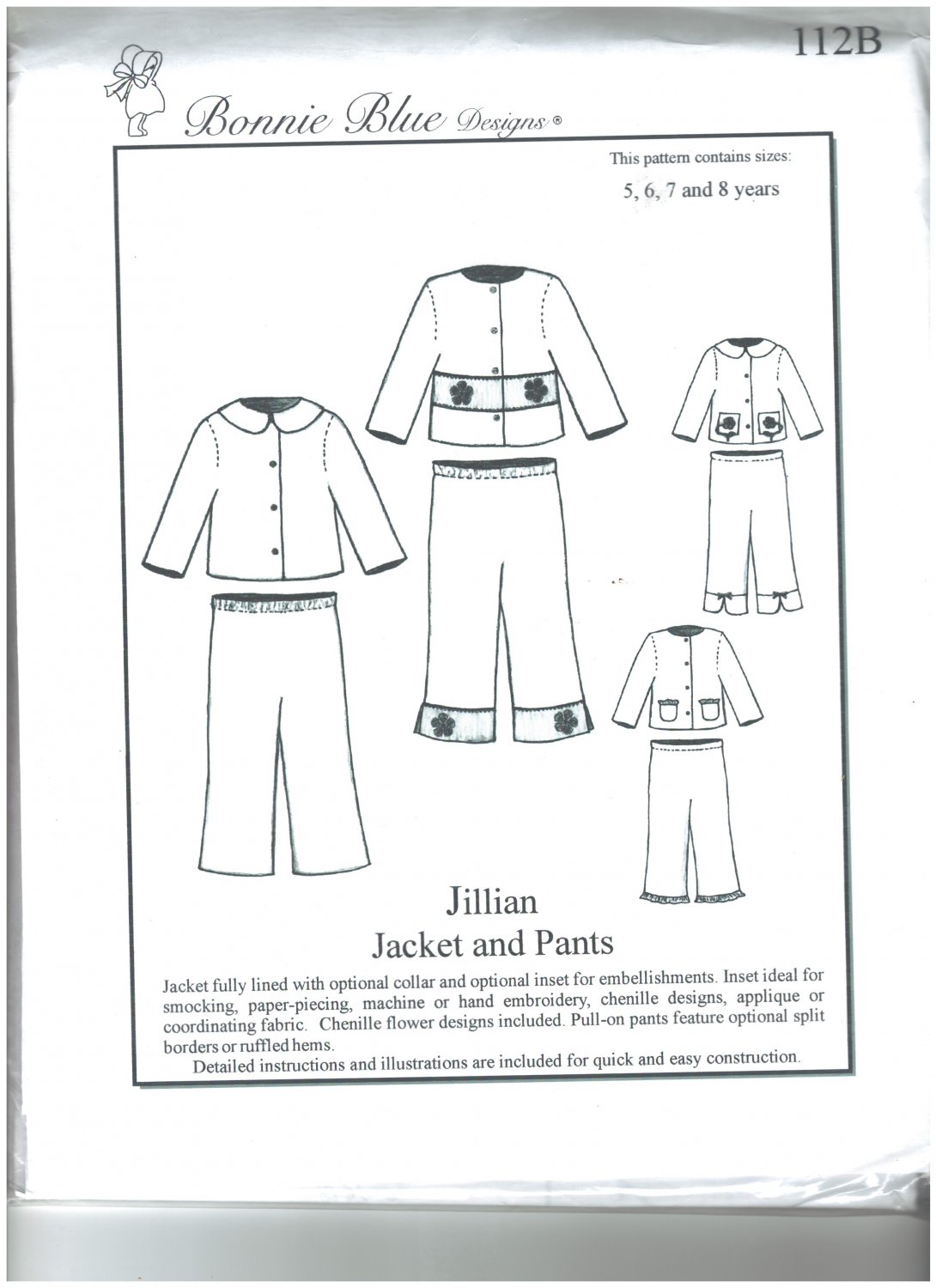 Jillian Jacket and Pants Bonnie Blue Designs 112B Sizes 5 - 8 years