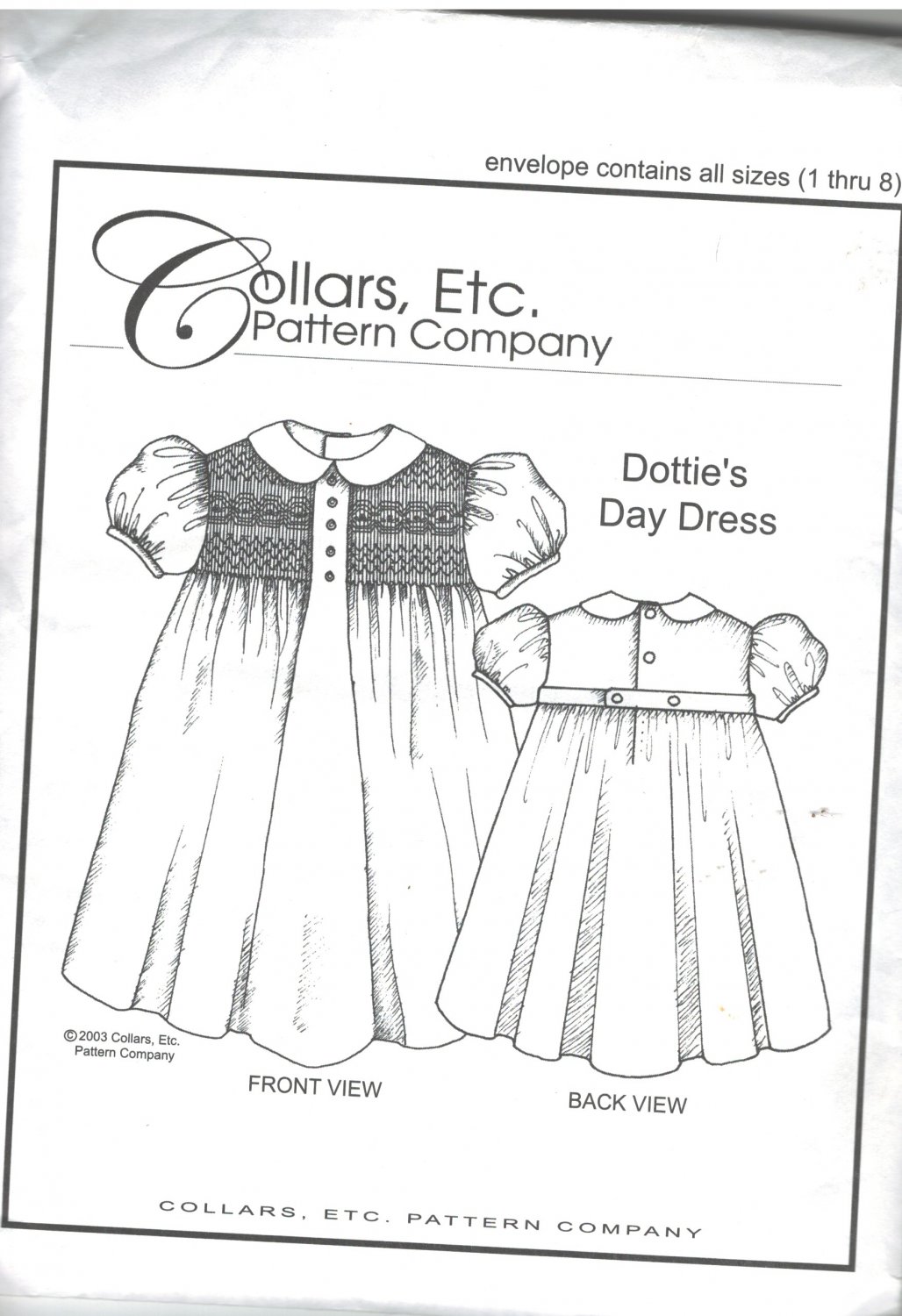 Dottie's Day Dress Collars, etc. Pattern Company sizes 1 - 8 smocking SOLD OUT