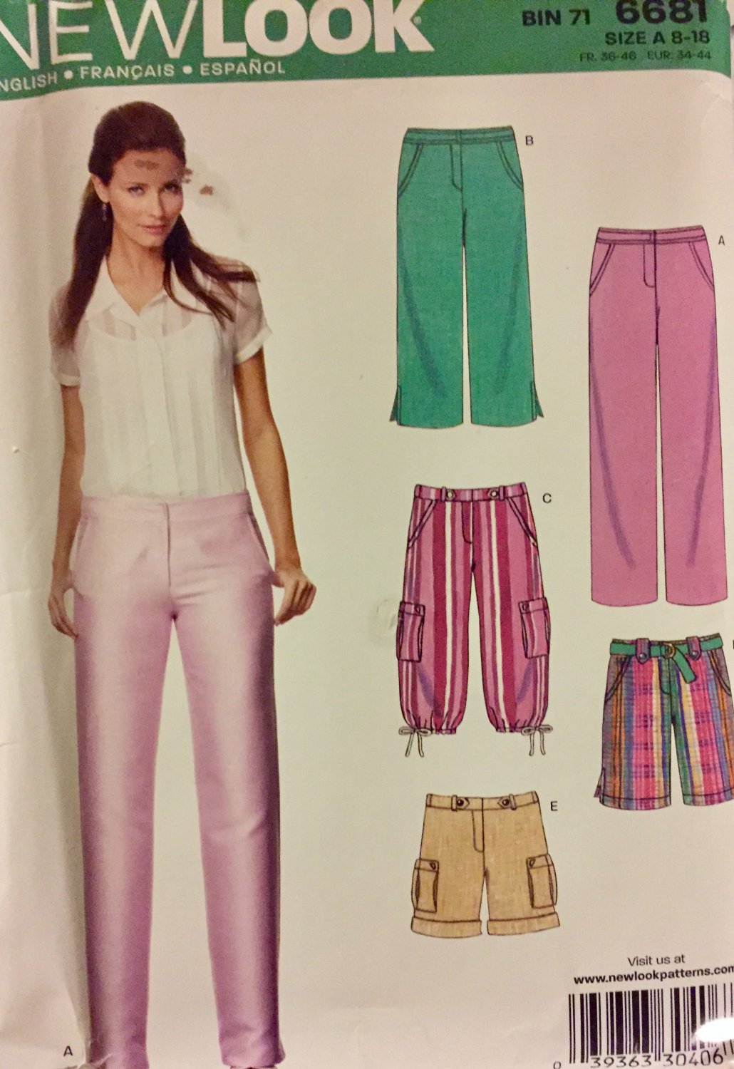 New look Pattern 6681 Pants Knicker Shorts capris Sewing Pattern size 8-18 uncut