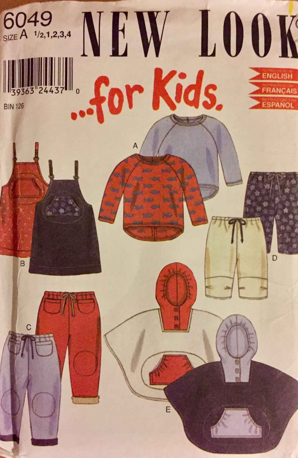 New Look for Kids 6049 pattern Jumper, Sweatshirt, Hooded Poncho, trousers SIZE 1/2-4