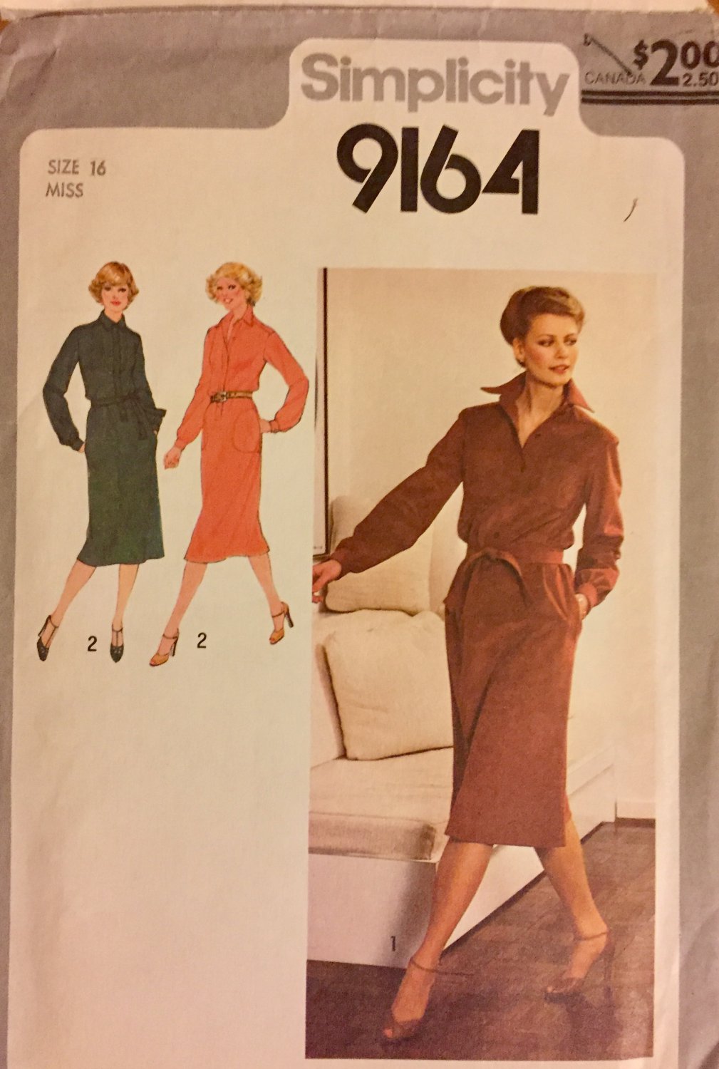 Sewing Pattern Simplicity 9164 Misses Dress & Tie Belt Pattern Size 16 uncut