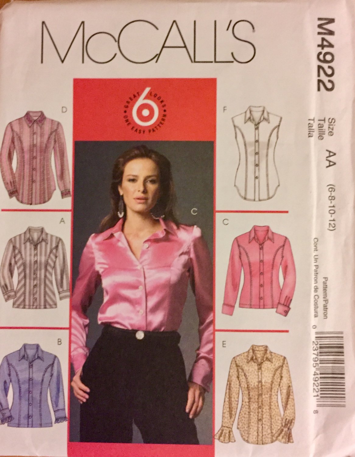 McCall's 4922 Size 6, 8, 10, 12 Women's sewing pattern: Blouse shirt 6 great looks SOLD OUT