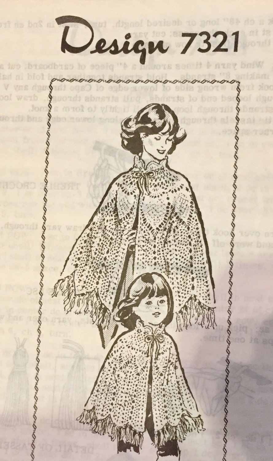 VINTAGE Mail Order Pattern 7321 Mother Daughter Crocheted Capes Ponchos