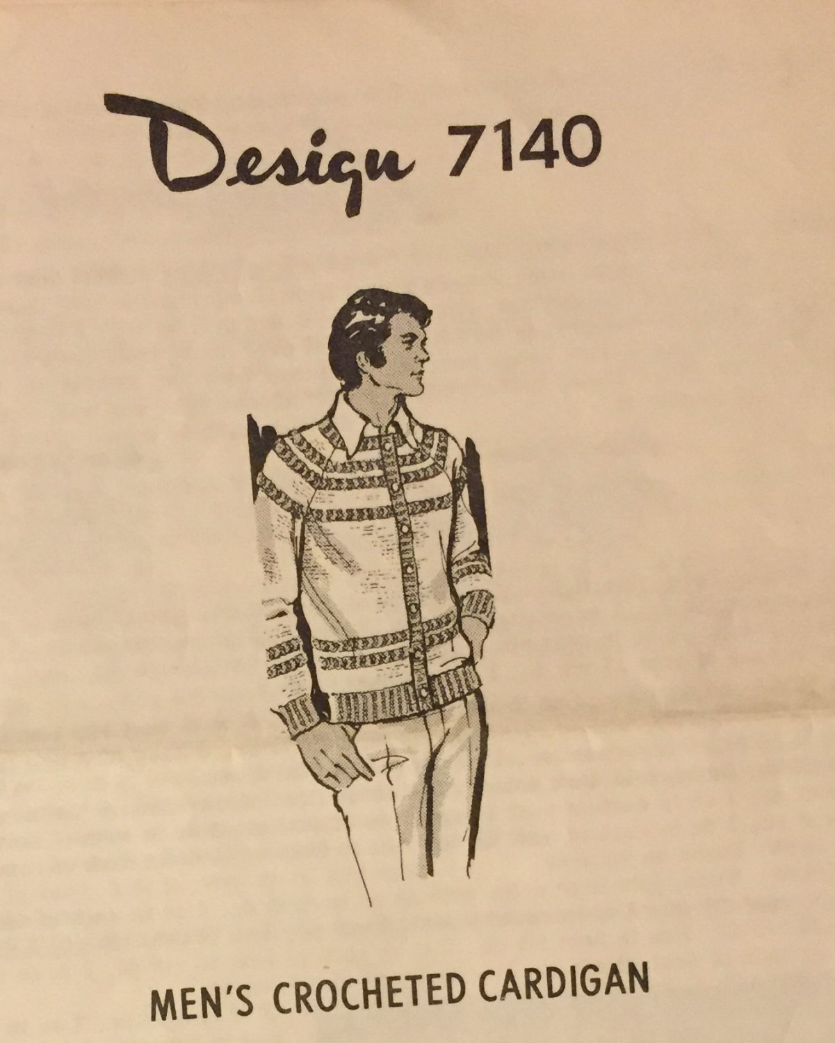 VINTAGE Mail Order Pattern 7140 Men's Crocheted Cardigan sizes 36" to 42"