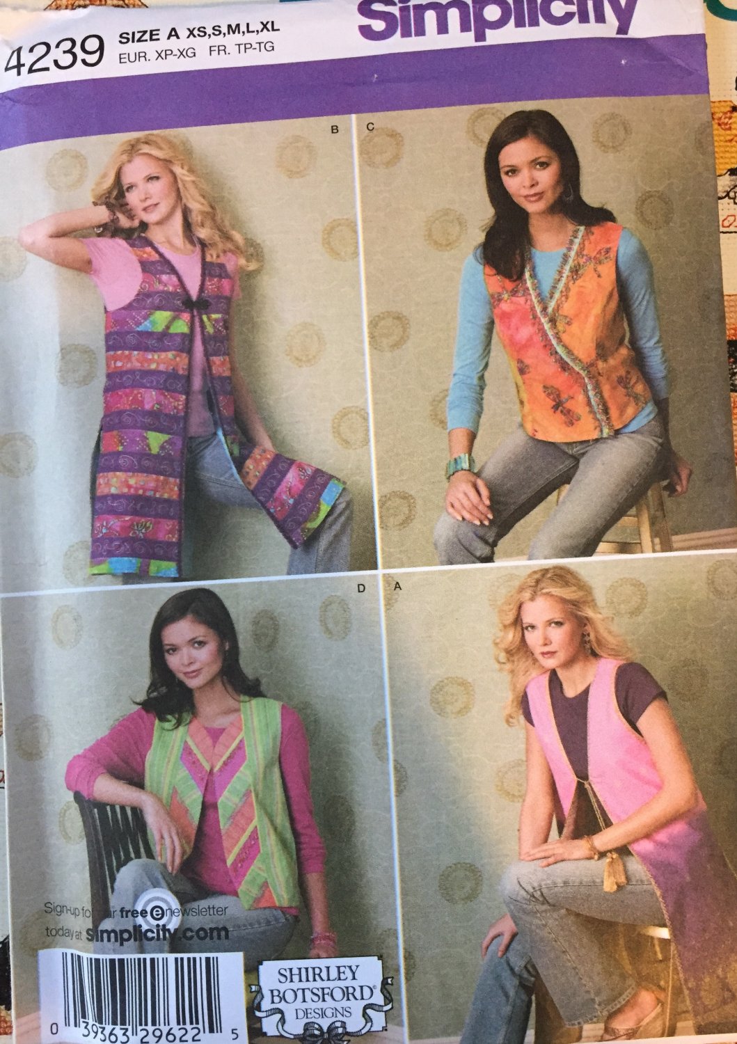 Simplicity 4239 Misses Vests Long Short Waistcoat Botsford Sewing Pattern UNCUT Size XS, S, M, L, XL